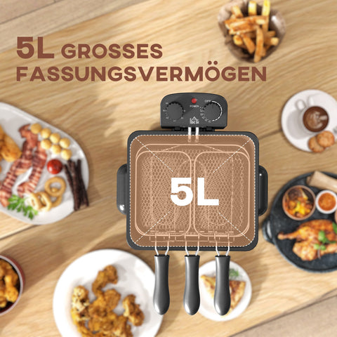 Rootz Electric Deep Fryer - Cooking Appliance - Silver Kitchen Gadget - 5L Capacity - 2000W Power - 35cm x 35cm x 23cm