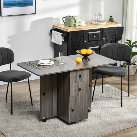 Rootz Folding Dining Table - Kitchen Table - Space-Saving - 2 Shelves & 2 Drawers - 120cm x 60cm x 76.5cm - Grey