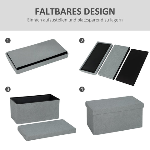 Rootz Storage Stool - Upholstered Bench - Foot Rest - 84L Storage - 76cm x 38cm - Grey