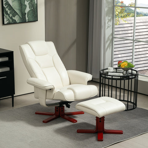 Rootz Relaxation Chair with Stool - Recliner Chair - Lounger - Tilting Backrest for Comfort - 84cm x 84cm x 104cm  White