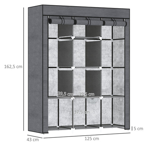 Rootz Fabric Wardrobe Cabinet - Storage Solution - Organizer - Dust Protection - 125cm x 43cm x 162.5cm
