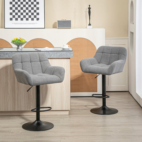 Rootz Bar Stool Set of 2 – Retro Design – Adjustable Kitchen Chairs – Swivel Counter Stools – Ergonomic Comfort – 57.5x52.5x93-114cm – Grey & Black