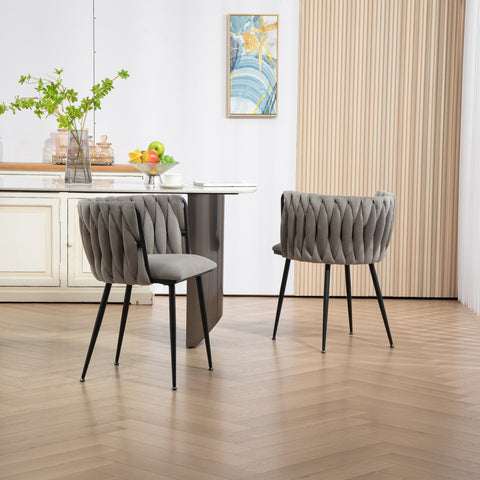 Rootz 2 Piece Set Velvet Dining Chairs - Luxury Cushioned Chairs - Handwoven Design - Elegant & Supportive - 57cm x 50cm x 72cm