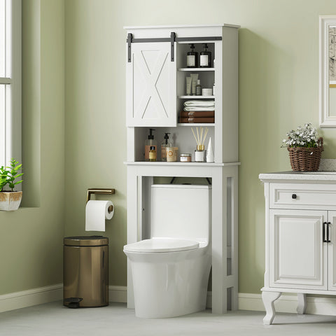 Rootz Toilet Overhead Storage Cabinet - Bathroom Cupboard - Barn-Style Organizer - Space-Saving Design - 67 x 25 x 172 cm