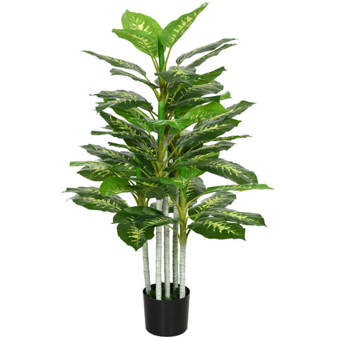 Rootz Artificial Calathea Plant - Faux Plant - Replica Flower - No Care Needed - 120cm Height - Cement Pot Ø 17x14.5cm