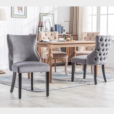 Rootz Elegant Dining Chair - Velvet Look Seat - Retro Dining Seat - Classic Comfort - 50L x 52W x 91H cm