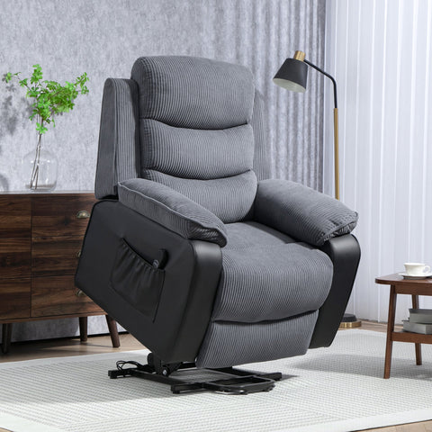 Rootz Riser Recliner Chair - Stand-Up Chair - Electric TV Chair - Remote Control - 96cm x 96cm x 108cm - Grey Corduroy Cover