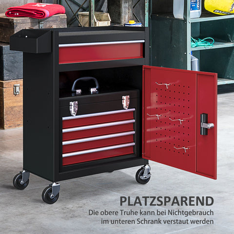 Rootz Rollable Tool Cabinet - Workshop Trolley - Tool Storage Chest - Lockable Metal Design - 45L x 24W x 33H cm, 60L x 28W x 72H cm