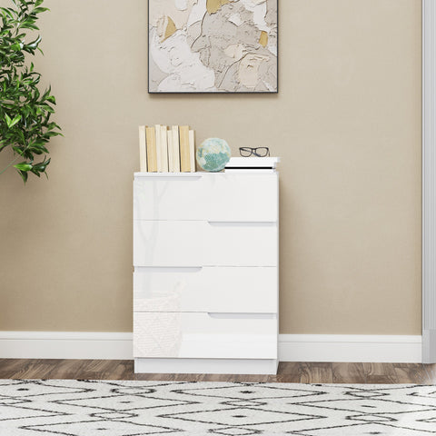 Rootz Modern Chest of Drawers - Wardrobe - Storage Solution - Tilt Protection - 60cm x 40cm x 85cm - High-Gloss White