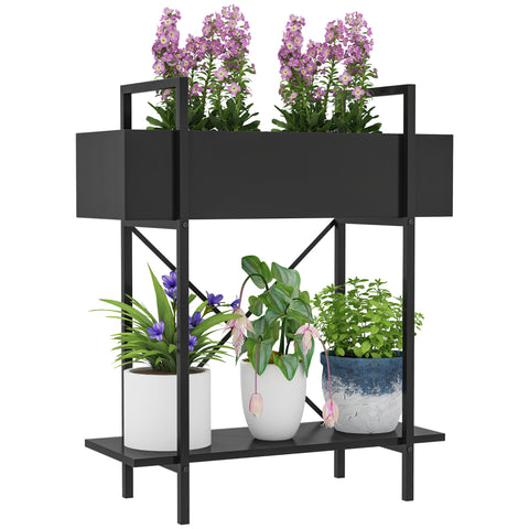 Rootz 2 Level Plant Stands - Flower Pot Stands - Metallic Flower Staircase - Rust Resistant - 60cm x 25cm x 70cm