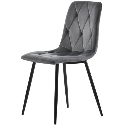 Rootz 4 Piece Set Gray Velvet Dining Chairs - Elegant Seating - Comfortable Chairs - Sturdy Black Metal Legs - 45L x 40W x 86H cm