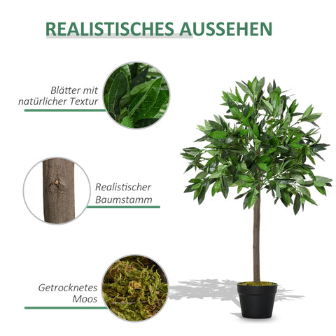 Rootz Set of 2 Artificial Laurel Tree - Faux Plants - Plastic Foliage - No Maintenance Required - 90cm x Ø16cm - Cement Pot