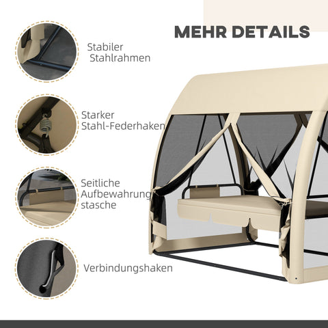 Rootz 3 Seater Patio Swing - Porch Swing with Bed Function - Mosquito-Protected Swing - Steel Frame - 240cm x 140cm x 197cm
