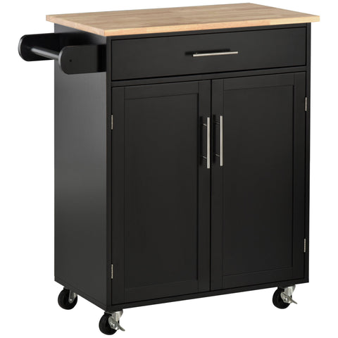 Rootz Kitchen Trolley on Wheels - Serving Cart - Mobile Kitchen Island - Ample Storage - 83W x 45D x 91.5H cm Black-Brown
