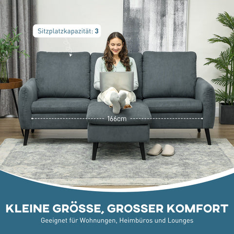 Rootz Corner Sofa with Footstool - L-Shaped Couch - 3-Seater Sofa - Dense Foam Padding - 196cm x 140cm x 88cm