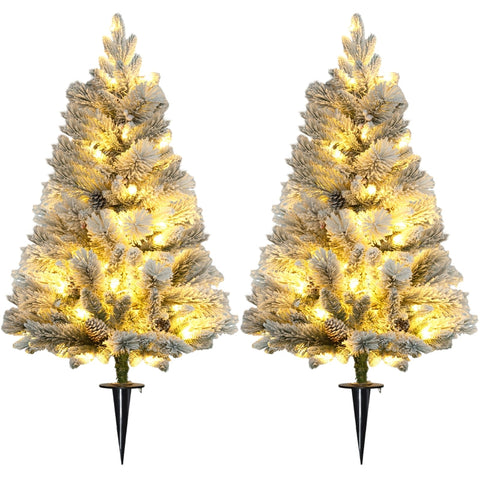 Rootz 2 Piece 90cm Christmas Tree Set - LED Lights - Artificial Snow - Red Berries and Pine Cones - Battery Operated - 55cm x 90cm
