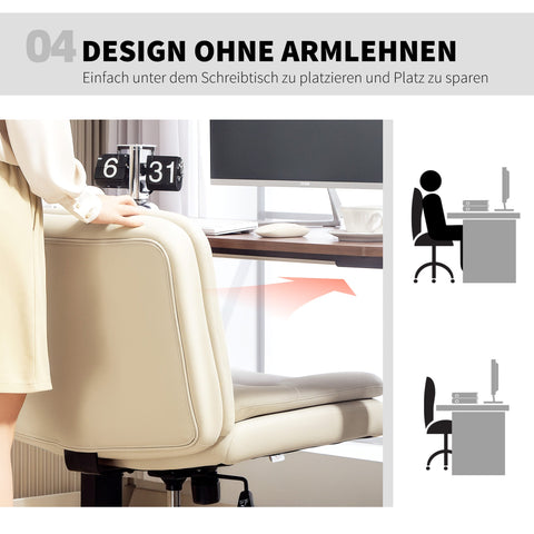 Rootz Armless Office Chair - Swivel Office Chair - Desk Chair with Rollers - Height Adjustable & White- 63cm x 67cm x 83-93cm