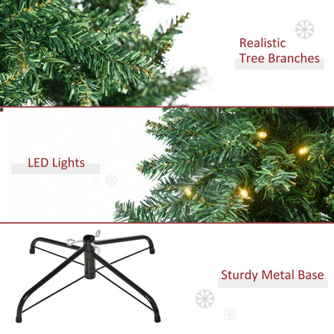 Rootz 7ft Artificial Christmas Tree with Lights - LED Illuminated Tree - Festive Atmosphere - 142cm x 210cm - 2154 Branches - Green