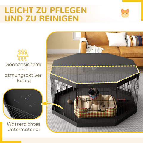 Rootz Puppy Run - Dog Enclosure - Pet Playpen - Waterproof Groundsheet - Ø159cm x 76cm - 8 Panels - Mesh & Tarpaulin Roof