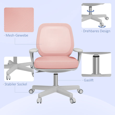 Rootz Ergonomic Desk Chair - Rotatable - Height Adjustable - Comfort - 55 x 48 x 82.5-94.5 cm - Pink
