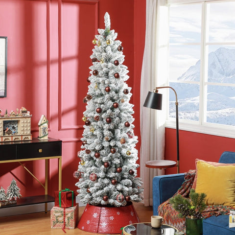 Rootz Christmas Tree 210 cm - Artificial Snow - Slim Fir Tree - Flame Retardant - Steel Base - Green - Ø75 x 210Hcm