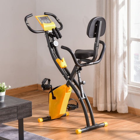 Rootz Foldable Exercise Bike - Stationary Bike - Fitness Cycle - 8 Levels Magnetic Resistance - 105cm x 48cm x 118cm - Steel - Yellow-Grey