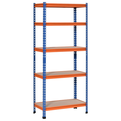 Rootz Metal Garage Shelf - Storage Rack - 5 Tier Organizer - 1500kg Capacity - Blue/Orange - 80cm x 40cm x 182cm