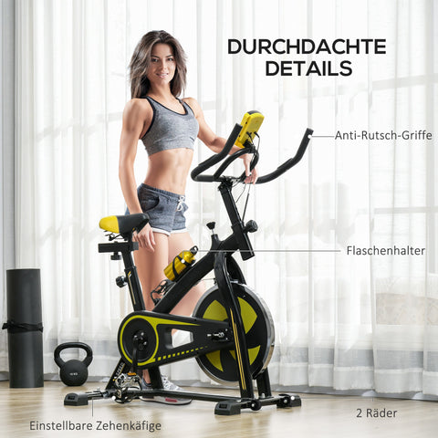 Rootz Home Trainer - Exercise Bike - Fitness Bike - Customizable Resistance - 118cm x 50cm x 105-115cm - Yellow