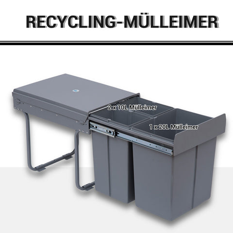 Rootz Built-in Rubbish Bin Set - Waste Separation - Recycling Bins - Space-Saving - 48cm x 34.2cm x 41.8cm