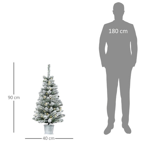 Rootz Compact Christmas Tree - Festive Tree - Holiday Tree - Integrated Lights - Snow Effect - 90cm High, Ø40cm
