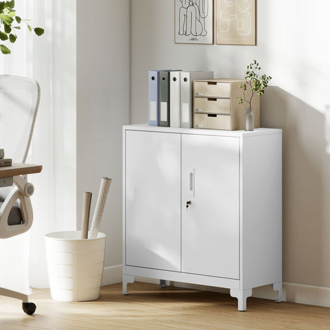 Rootz Metal Office Cabinet - Storage Unit - Filing Cupboard - Lockable Doors - 80cm x 35cm x 91cm