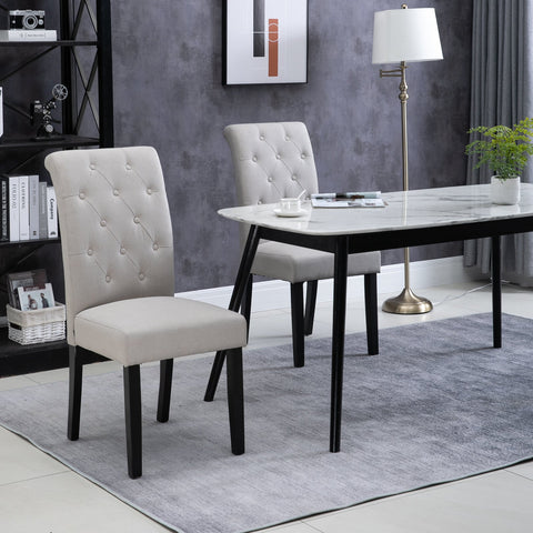 Rootz Set of 2 Chesterfield Dining Room Chairs - Padded Chairs - Linen Dining Chairs - Maximum Comfort - 47cm x 61cm x 101cm