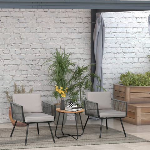 Rootz 3-Piece Garden Furniture Set - Rattan Patio Set - Outdoor Lounge - Comfortable Cushions - Armchair: 61x64x64cm - Coffee Table: Ø49.5x50cm