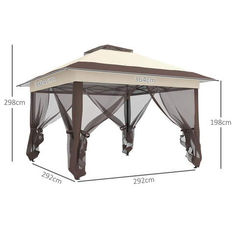 Rootz Garden Pavilion Tent - Pop-up Foldable Canopy - Instant Shelter - UV Protection - 3.64m x 3.64m x 2.98m