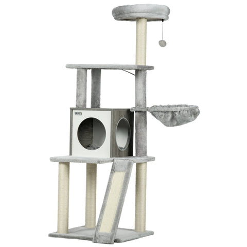 Rootz Cat Scratching Post with Cave - Cat Tree - Multi-Level Cat Tower - Sisal Rope - 48.5cm x 48.5cm x 141.5cm