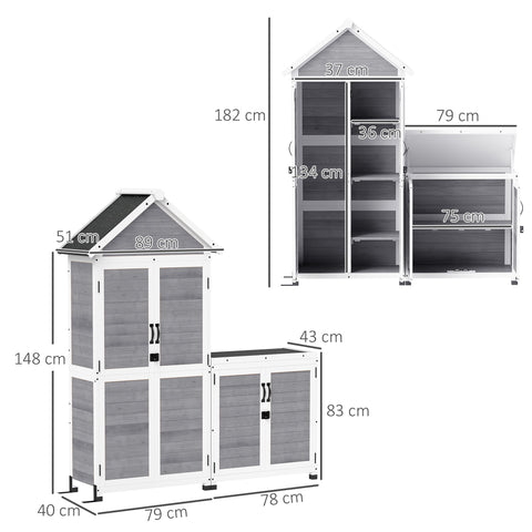 Rootz Garden Shed - Storage Cabinet - Customizable Shelves - Lockable Doors - Waterproof - Spruce Wood - Grey - 89cm x 51cm x 182cm