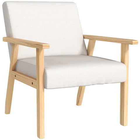 Rootz Upholstered Armchair - Dining Chair - Accent Chair - Solid Wood Frame - Linen Look - 64 x 70 x 72 cm -  White