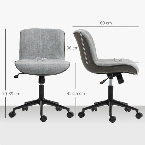 Rootz Armless Office Chair - Padded Desk Chair - Adjustable Rolling Seat - Ultimate Comfort - 47cm x 60cm x 79-89cm
