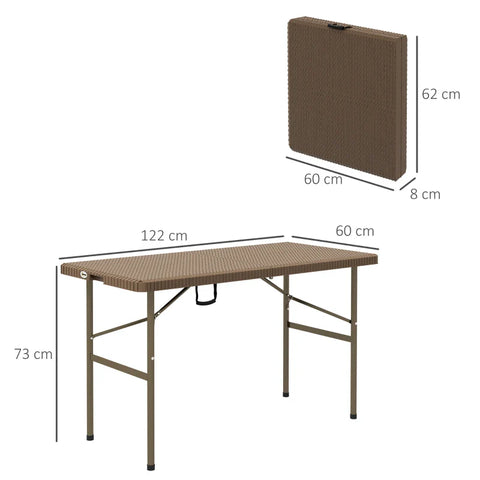 Rootz Garden Table - Outdoor Folding Table - Garden Folding Table - PE Rattan - Brown + Black - 122 x 60 x 73 cm