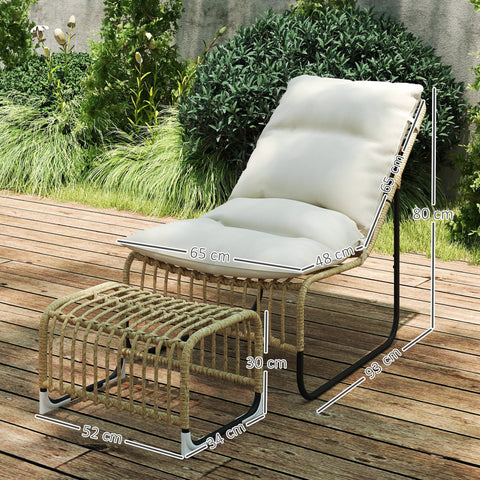 Rootz Rattan Relaxation Armchair with Foot Stool - Garden Armchair - Outdoor Lounge Chair - UV-Resistant - 65 x 93 x 80 cm