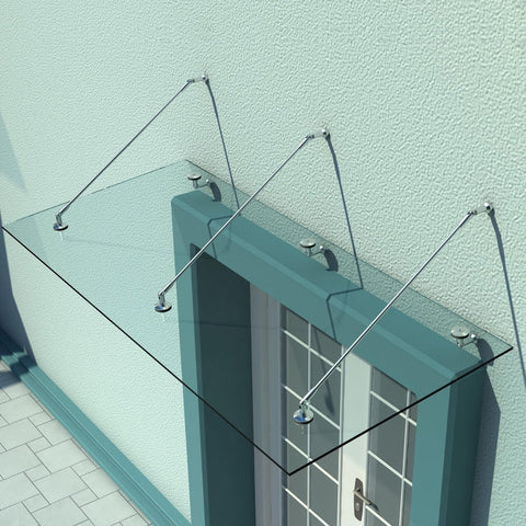 Rootz Canopy Glass Door Canopy - Tempered Glass Canopy - Stainless Steel Canopy - Modern Design - High Quality - Maximum Brightness - 2000L x 900W x 12D mm