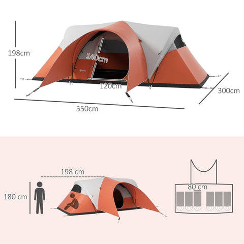 Rootz 5-6 Person Camping Tent - Family Tent - Waterproof Tent - Spacious Design - Enhanced Ventilation - 550L x 300W x 198H cm - Orange