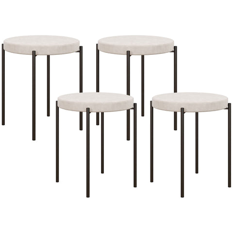 Rootz Stackable Velvet Dining Chairs Set of 4 - Kitchen Stools - Elegant Cream - Soft Padding - Space Saving Design - 41.5cm x 41.5cm x 46cm