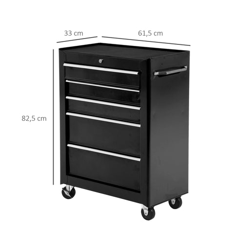 Rootz Rolling Steel Tool Trolley - Workshop Cart - Tool Storage - Lockable with 2 Keys - 61.5 x 33 x 82.5 cm - Non-slip Protection