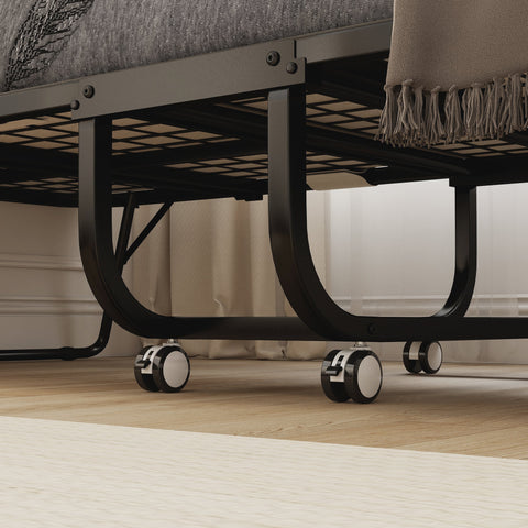 Rootz Folding Guest Bed - Travel Bed - Portable Bed with Mattress - Steel Frame - 200cm x 90cm x 42.5cm