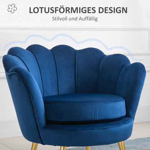 Rootz Lounge Armchair - Vintage Velvet Chair - Club Seating - Cozy Comfort - 76cm x 67cm x 74cm - Blue