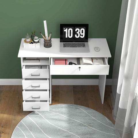 Rootz Modern Desk with 5 Drawers - Workspace Table - White Office Desk - Lockable Storage - 110 x 50 x 76cm