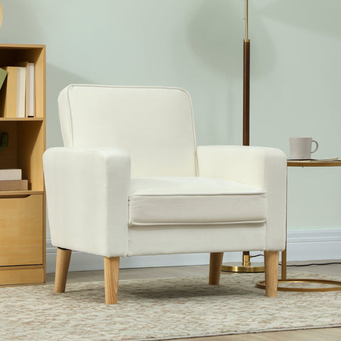 Rootz Upholstery Armchair - Lounge Chair - Velvet Recliner - Comfort Design - 76cm x 79cm x 82cm - White - Rubber Wood Legs