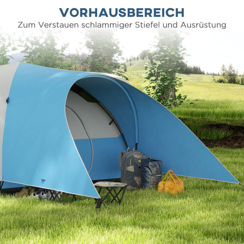Rootz Family Camping Tent - Waterproof Shelter - Outdoor Awning - Protects from Rain - 550L x 300B x 198H cm - Blue, Grey
