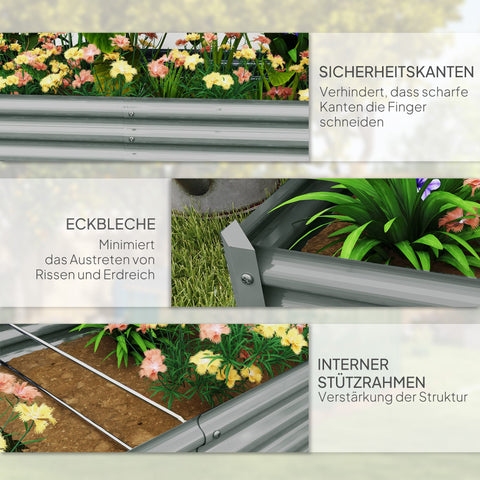 Rootz Steel Raised Garden Bed - Weather-Resistant Planter - Galvanized Steel - Anti-Cut Safe Edge - 180cm x 90cm x 30cm